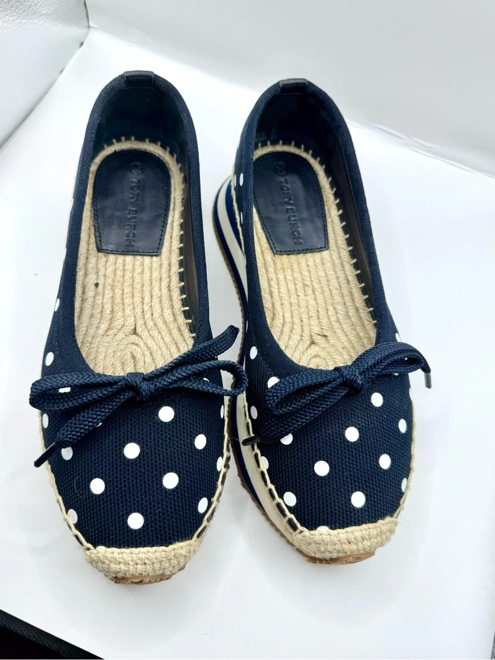 Tory Burch Navy Polka Dot Espadrille Sneakers